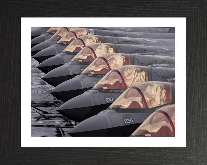 RAF F-35B Lightening Jets lined up Photo Print Wall Art Military Decor Aviation Poster Posters, Prints, & Visual Artwork Hampshire Prints 10 x 8 Black Frame Yes