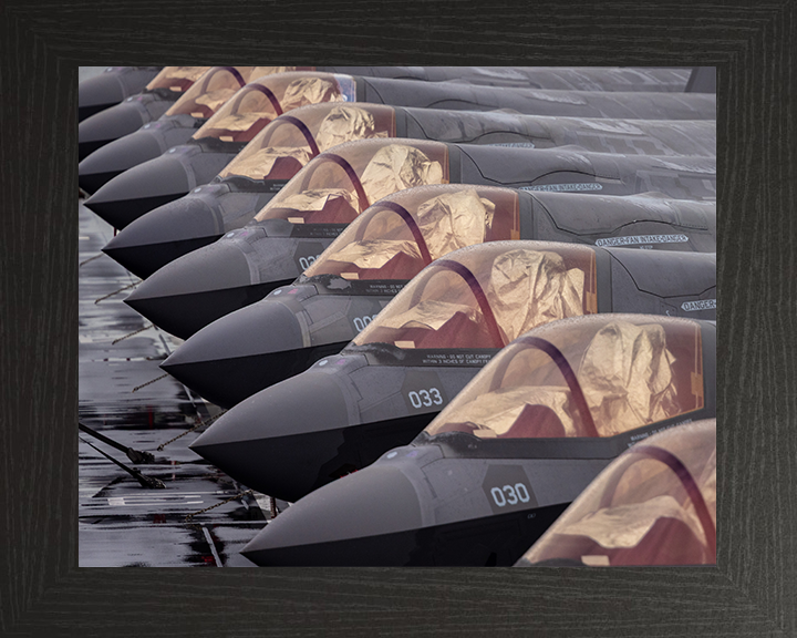 RAF F-35B Lightening Jets lined up Photo Print Wall Art Military Decor Aviation Poster Posters, Prints, & Visual Artwork Hampshire Prints 10 x 8 Black Frame No