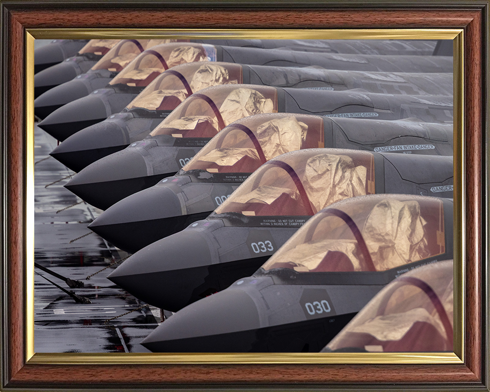 RAF F-35B Lightening Jets lined up Photo Print Wall Art Military Decor Aviation Poster Posters, Prints, & Visual Artwork Hampshire Prints 10 x 8 Classic Frame No