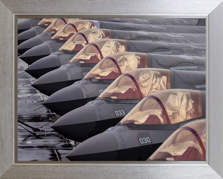 RAF F-35B Lightening Jets lined up Photo Print Wall Art Military Decor Aviation Poster Posters, Prints, & Visual Artwork Hampshire Prints 10 x 8 Silver Frame No