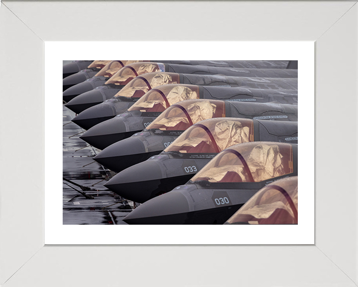 RAF F-35B Lightening Jets lined up Photo Print Wall Art Military Decor Aviation Poster Posters, Prints, & Visual Artwork Hampshire Prints 10 x 8 White Frame Yes