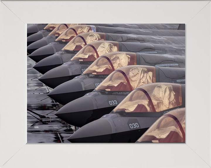 RAF F-35B Lightening Jets lined up Photo Print Wall Art Military Decor Aviation Poster Posters, Prints, & Visual Artwork Hampshire Prints 10 x 8 White Frame No