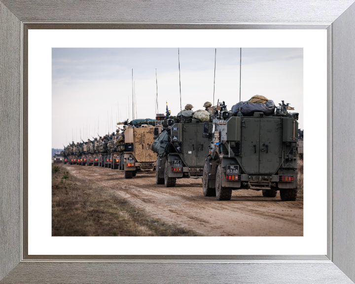 British Army Foxhound vehicles lined up Photo Print Wall Art Military Decor Poster Posters, Prints, & Visual Artwork Hampshire Prints 10 x 8 Silver Frame Yes