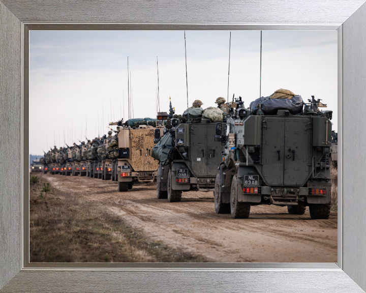 British Army Foxhound vehicles lined up Photo Print Wall Art Military Decor Poster Posters, Prints, & Visual Artwork Hampshire Prints 10 x 8 Silver Frame No
