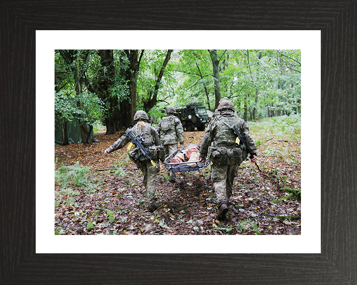 British Army Medical Regiment Personnel Carry a Stretcher Photo Print Wall Art Military Decor Posters, Prints, & Visual Artwork Hampshire Prints 10 x 8 Black Frame Yes