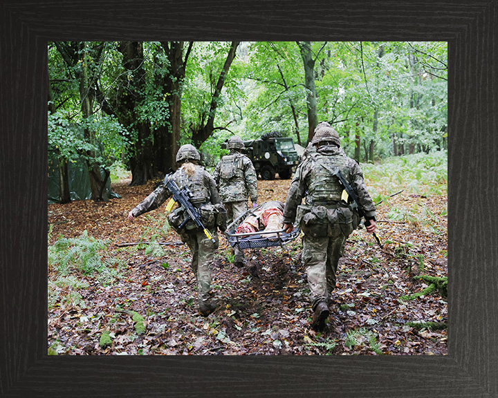 British Army Medical Regiment Personnel Carry a Stretcher Photo Print Wall Art Military Decor Posters, Prints, & Visual Artwork Hampshire Prints 10 x 8 Black Frame No