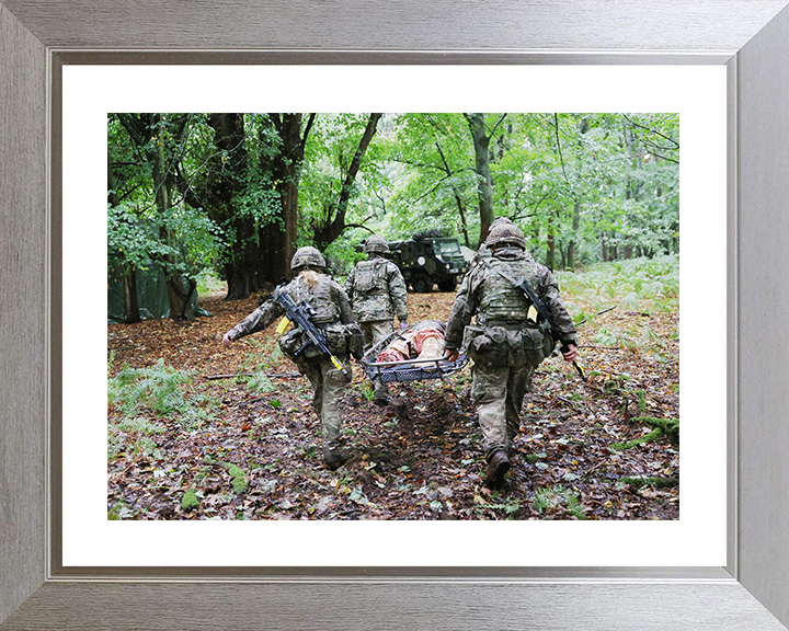 British Army Medical Regiment Personnel Carry a Stretcher Photo Print Wall Art Military Decor Posters, Prints, & Visual Artwork Hampshire Prints 10 x 8 Silver Frame Yes