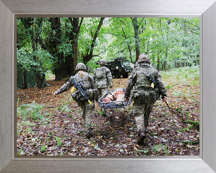 British Army Medical Regiment Personnel Carry a Stretcher Photo Print Wall Art Military Decor Posters, Prints, & Visual Artwork Hampshire Prints 10 x 8 Silver Frame No
