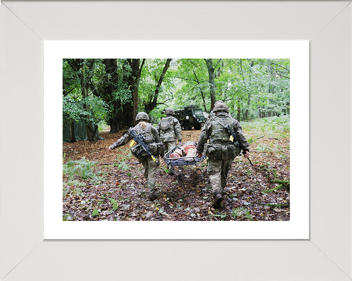 British Army Medical Regiment Personnel Carry a Stretcher Photo Print Wall Art Military Decor Posters, Prints, & Visual Artwork Hampshire Prints 10 x 8 White Frame Yes