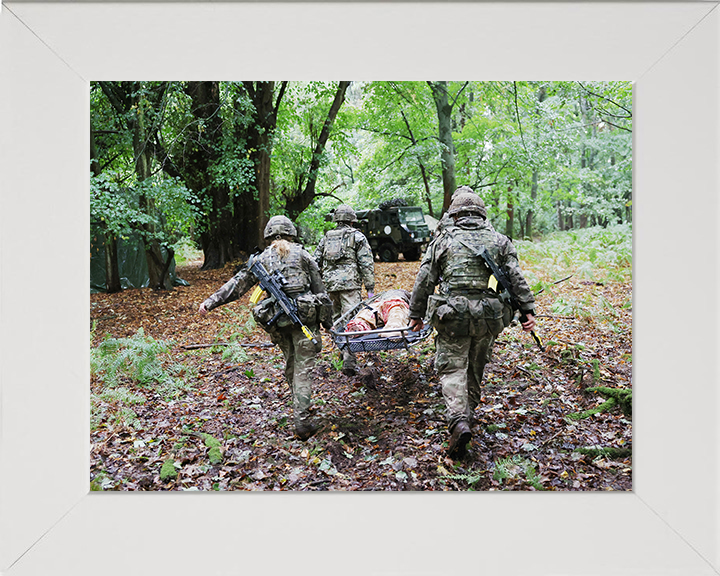 British Army Medical Regiment Personnel Carry a Stretcher Photo Print Wall Art Military Decor Posters, Prints, & Visual Artwork Hampshire Prints 10 x 8 White Frame No
