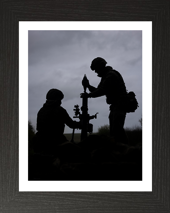 British Army Mortar team Silhouette Photo Print Wall Art Military Decor Poster Posters, Prints, & Visual Artwork Hampshire Prints 10 x 8 Black Frame Yes