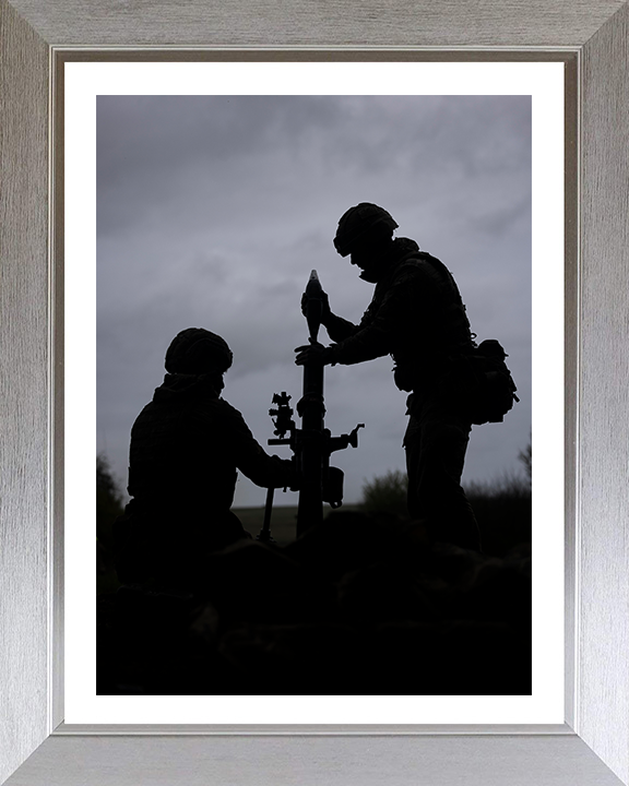 British Army Mortar team Silhouette Photo Print Wall Art Military Decor Poster Posters, Prints, & Visual Artwork Hampshire Prints 10 x 8 Silver Frame Yes