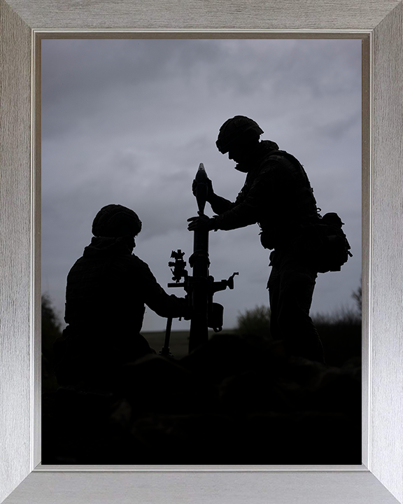 British Army Mortar team Silhouette Photo Print Wall Art Military Decor Poster Posters, Prints, & Visual Artwork Hampshire Prints 10 x 8 Silver Frame No