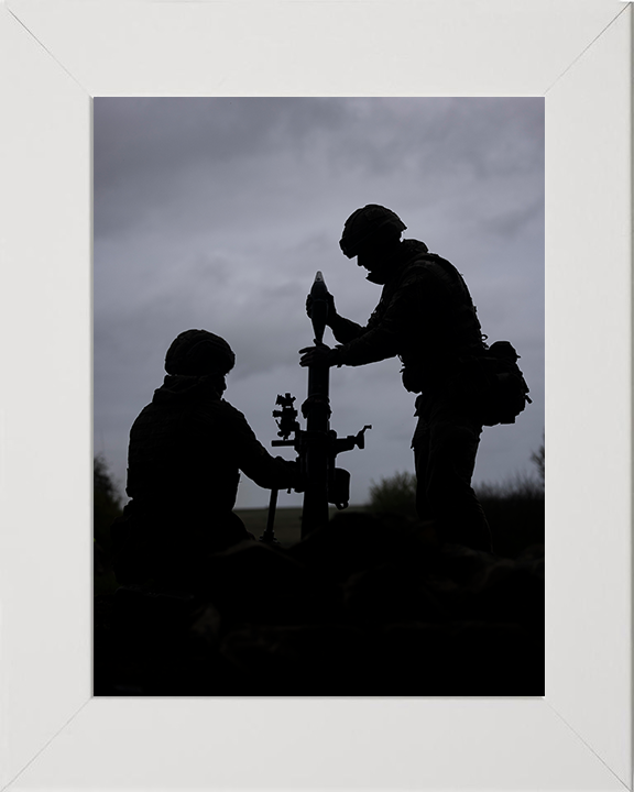 British Army Mortar team Silhouette Photo Print Wall Art Military Decor Poster Posters, Prints, & Visual Artwork Hampshire Prints 10 x 8 White Frame No