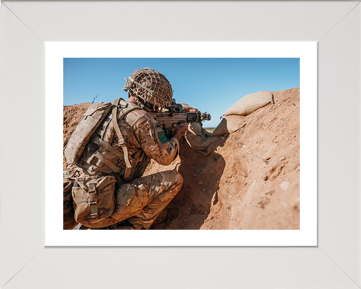 British Army Parachute Regiment Soldier Firing from a Trench Photo Print Wall Art Military Decor Posters, Prints, & Visual Artwork Hampshire Prints 10 x 8 White Frame Yes