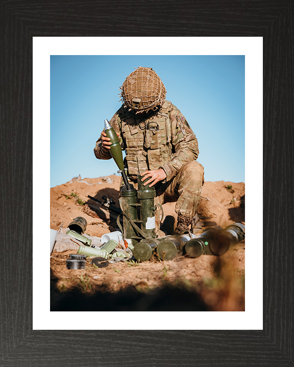 British Army Parachute Regiment Soldier preparing Mortars Photo Print Wall Art Military Decor Posters, Prints, & Visual Artwork Hampshire Prints 10 x 8 Black Frame Yes
