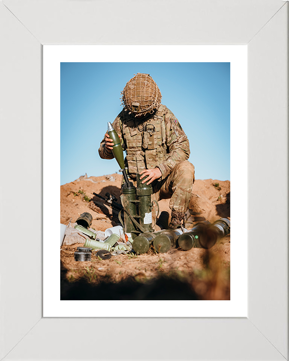 British Army Parachute Regiment Soldier preparing Mortars Photo Print Wall Art Military Decor Posters, Prints, & Visual Artwork Hampshire Prints 10 x 8 White Frame Yes