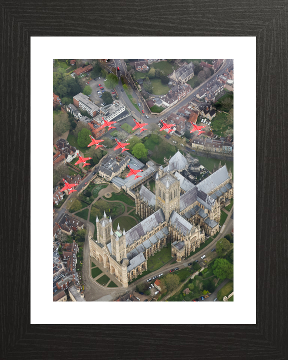 RAF Red Arrows Nine Hawks Above Lincoln Rooftops April 2024