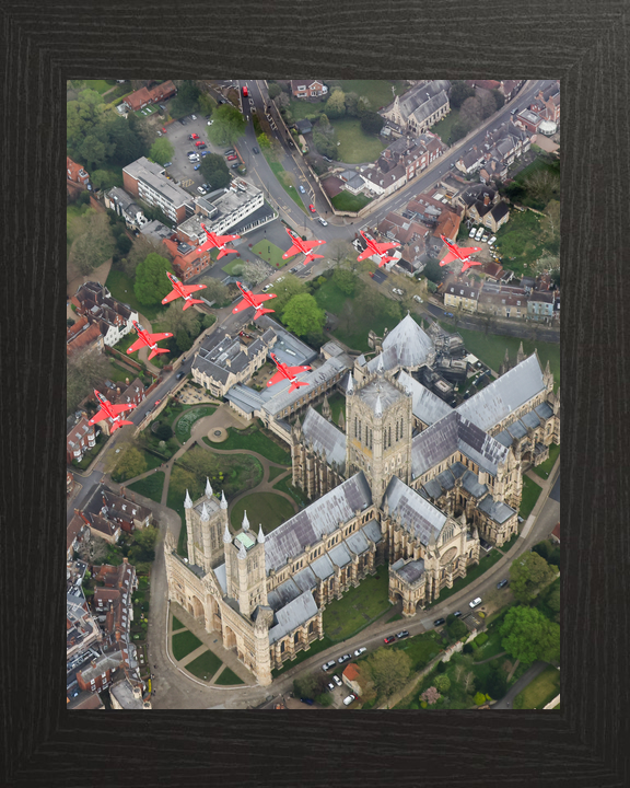 RAF Red Arrows Nine Hawks Above Lincoln Rooftops April 2024