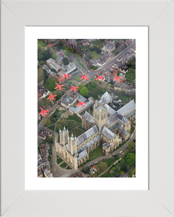 RAF Red Arrows Nine Hawks Above Lincoln Rooftops April 2024