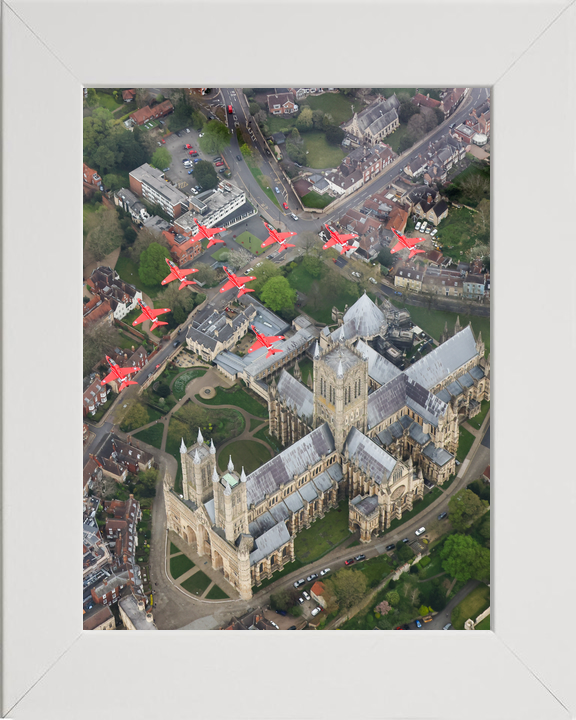 RAF Red Arrows Nine Hawks Above Lincoln Rooftops April 2024