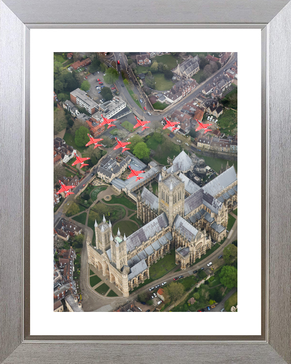 RAF Red Arrows Nine Hawks Above Lincoln Rooftops April 2024