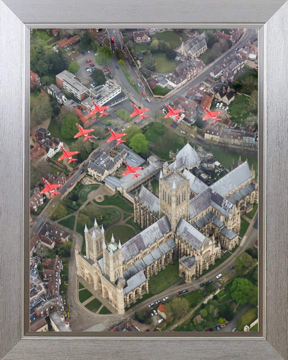 RAF Red Arrows Nine Hawks Above Lincoln Rooftops April 2024