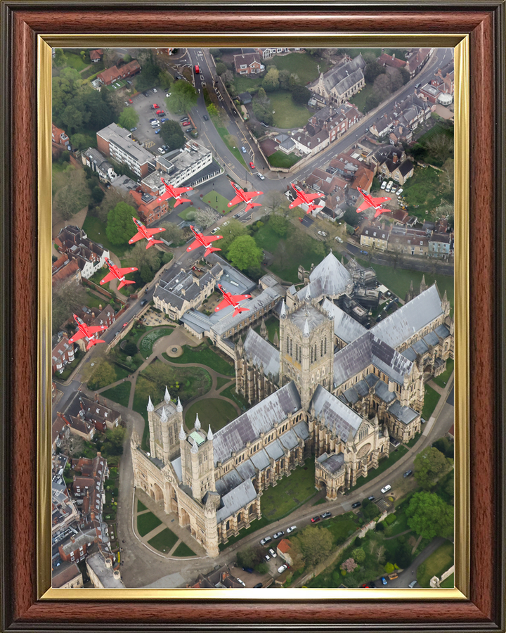 RAF Red Arrows Nine Hawks Above Lincoln Rooftops April 2024