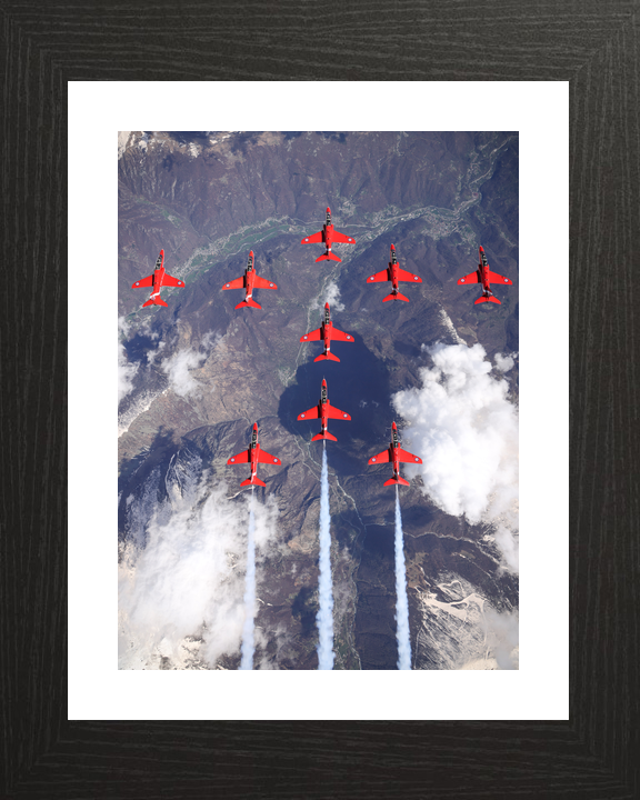 RAF Red Arrows Nine Hawks Above Mountains April 2024