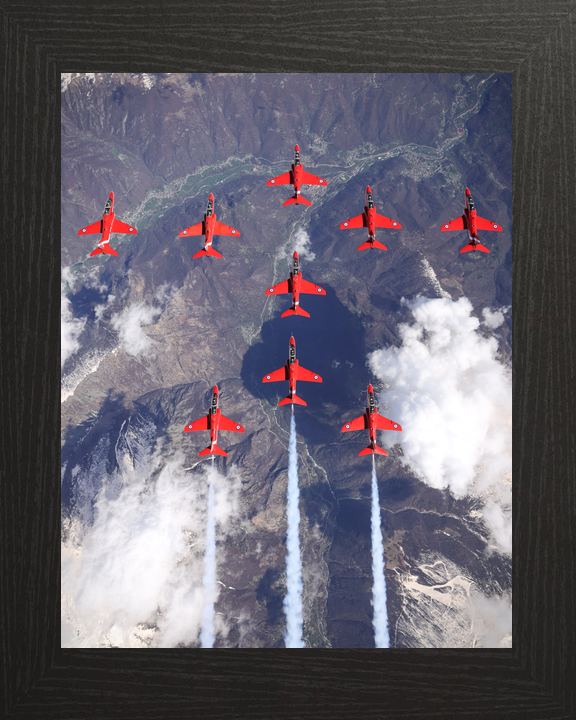 RAF Red Arrows Nine Hawks Above Mountains April 2024