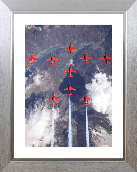 RAF Red Arrows Nine Hawks Above Mountains April 2024