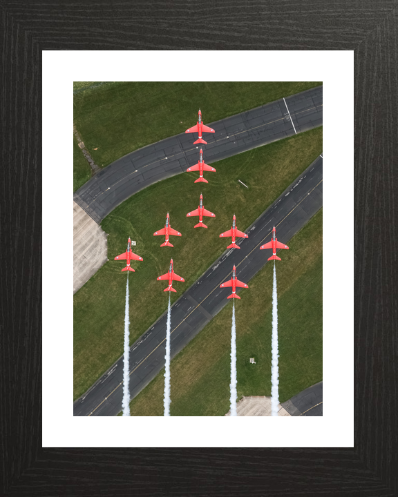 RAF Red Arrows Nine Hawks Over Airfield Runway April 2024
