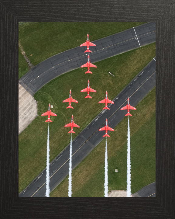 RAF Red Arrows Nine Hawks Over Airfield Runway April 2024