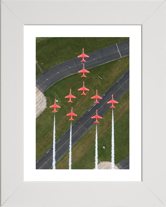 RAF Red Arrows Nine Hawks Over Airfield Runway April 2024
