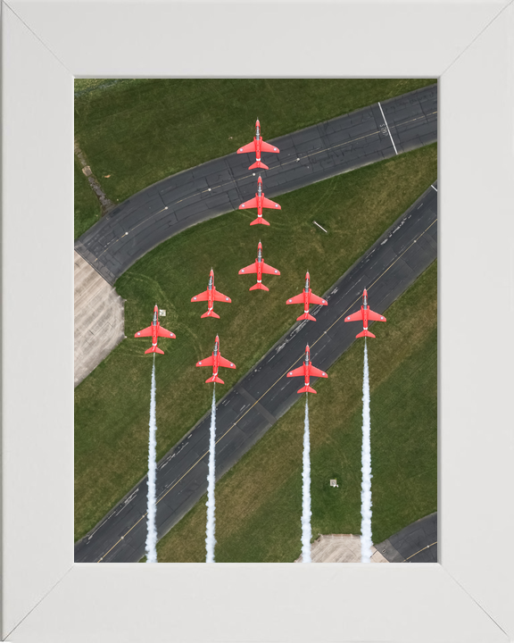 RAF Red Arrows Nine Hawks Over Airfield Runway April 2024