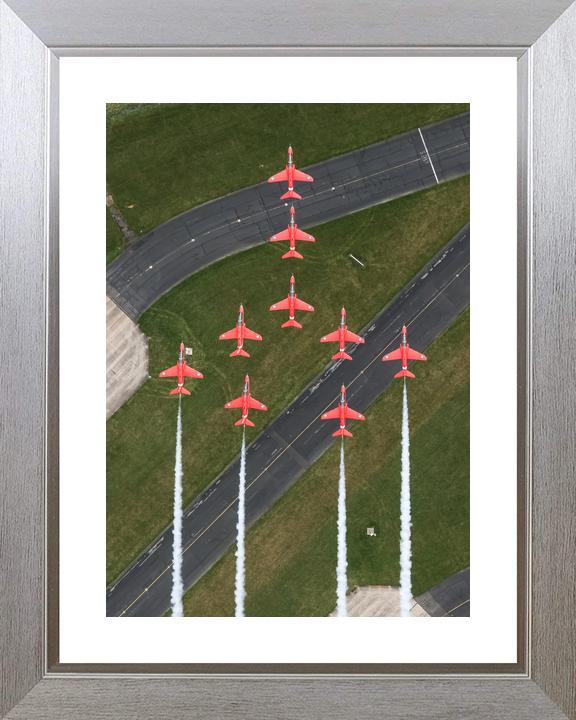 RAF Red Arrows Nine Hawks Over Airfield Runway April 2024