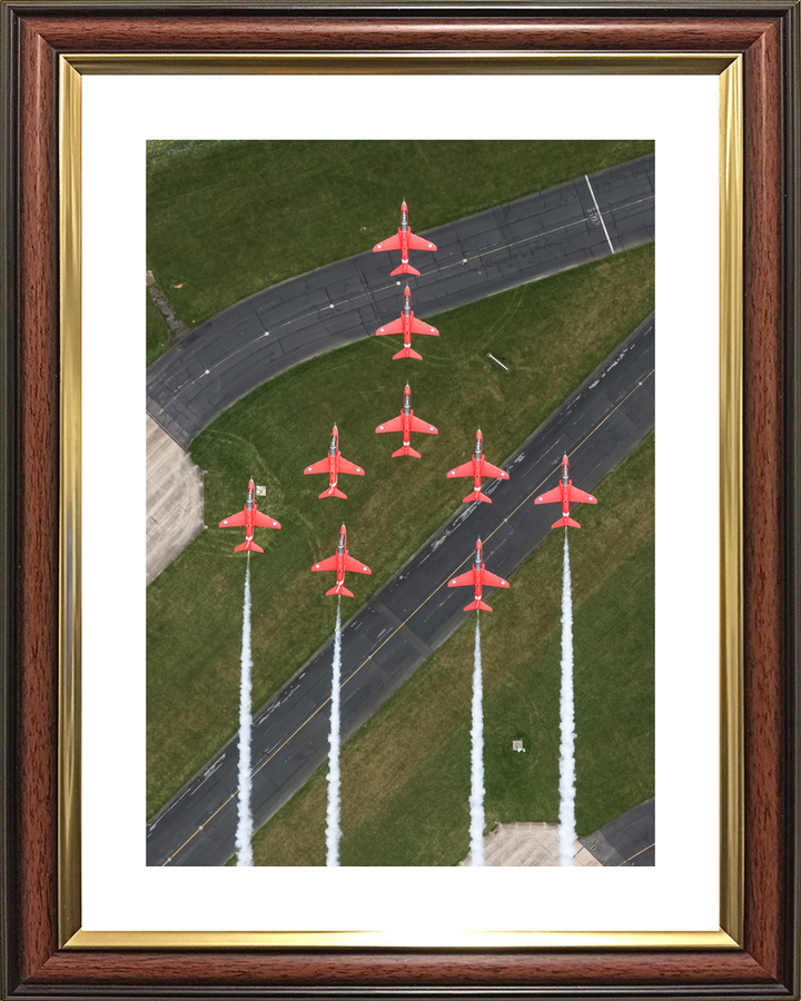RAF Red Arrows Nine Hawks Over Airfield Runway April 2024