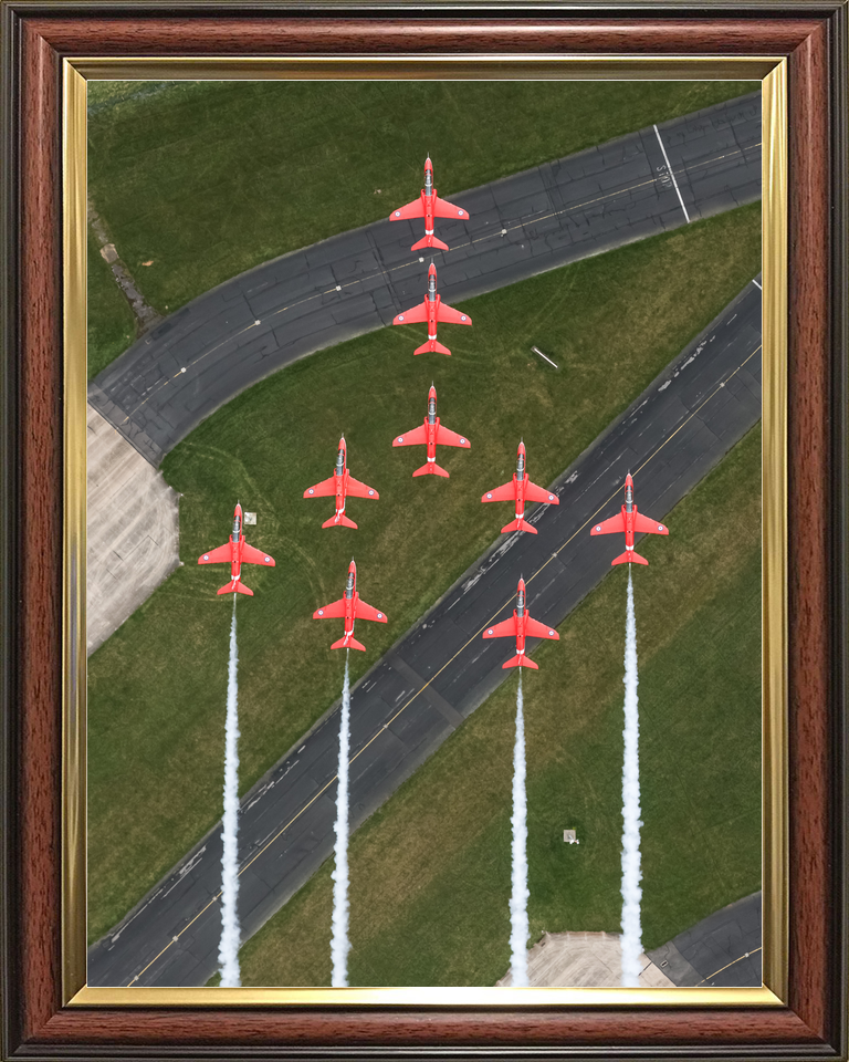 RAF Red Arrows Nine Hawks Over Airfield Runway April 2024