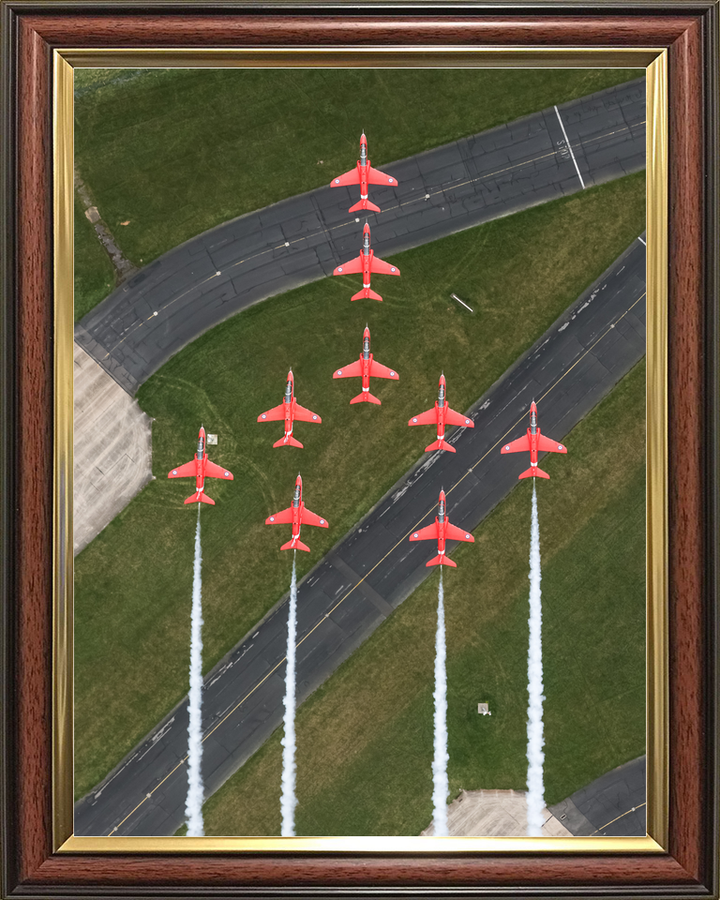 RAF Red Arrows Nine Hawks Over Airfield Runway April 2024