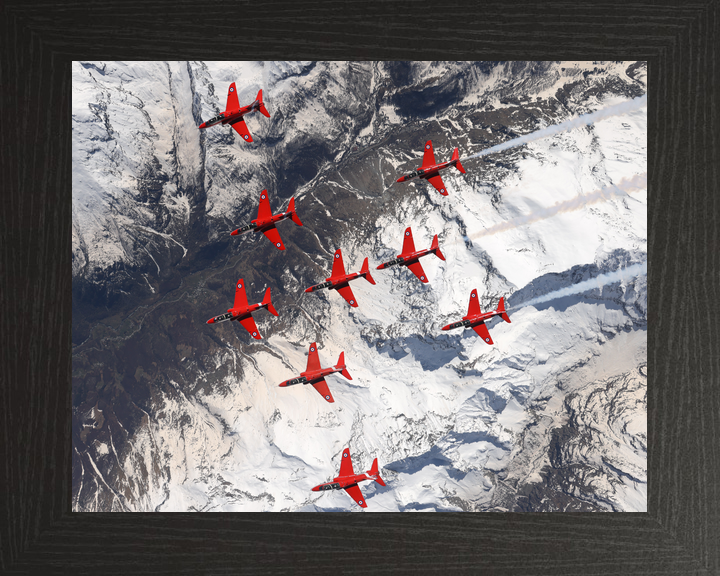 RAF Red Arrows Nine Hawks Over Snowfields April 2024