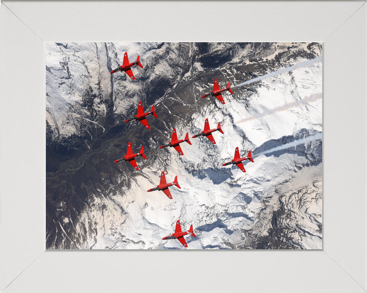 RAF Red Arrows Nine Hawks Over Snowfields April 2024