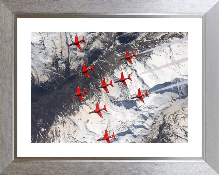 RAF Red Arrows Nine Hawks Over Snowfields April 2024