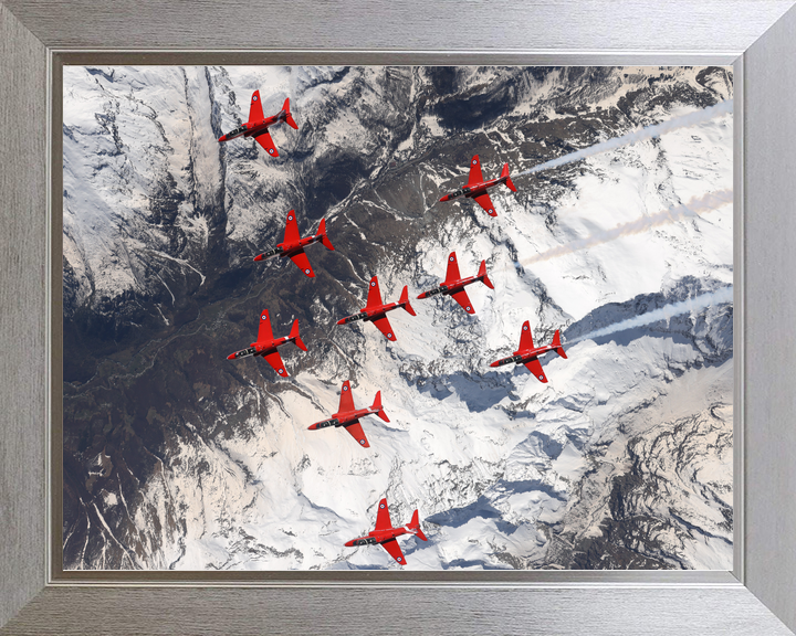 RAF Red Arrows Nine Hawks Over Snowfields April 2024