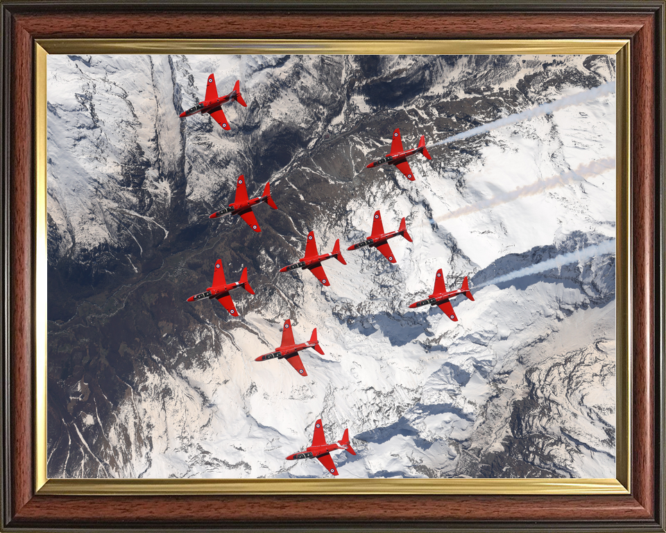 RAF Red Arrows Nine Hawks Over Snowfields April 2024