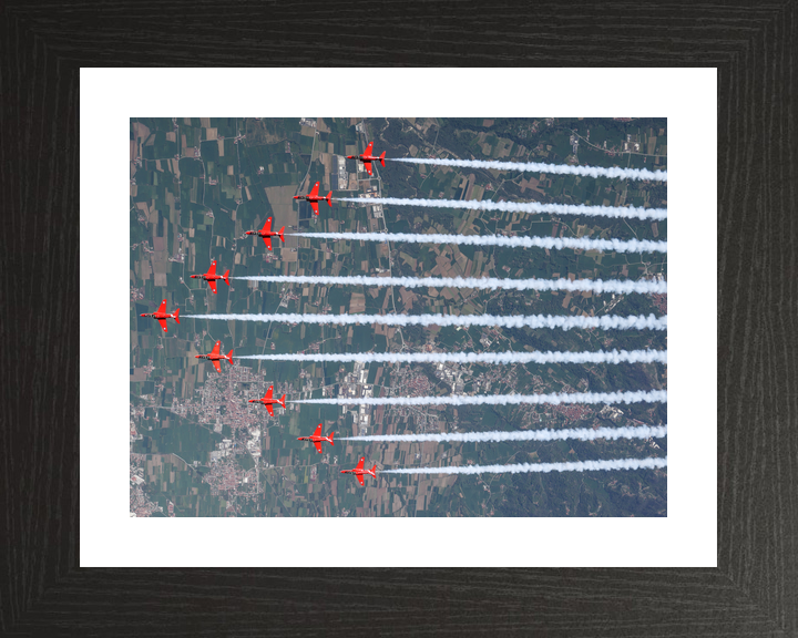 RAF Red Arrows Nine Hawks Smoke Over Farmland April 2024