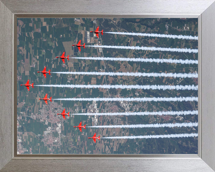 RAF Red Arrows Nine Hawks Smoke Over Farmland April 2024