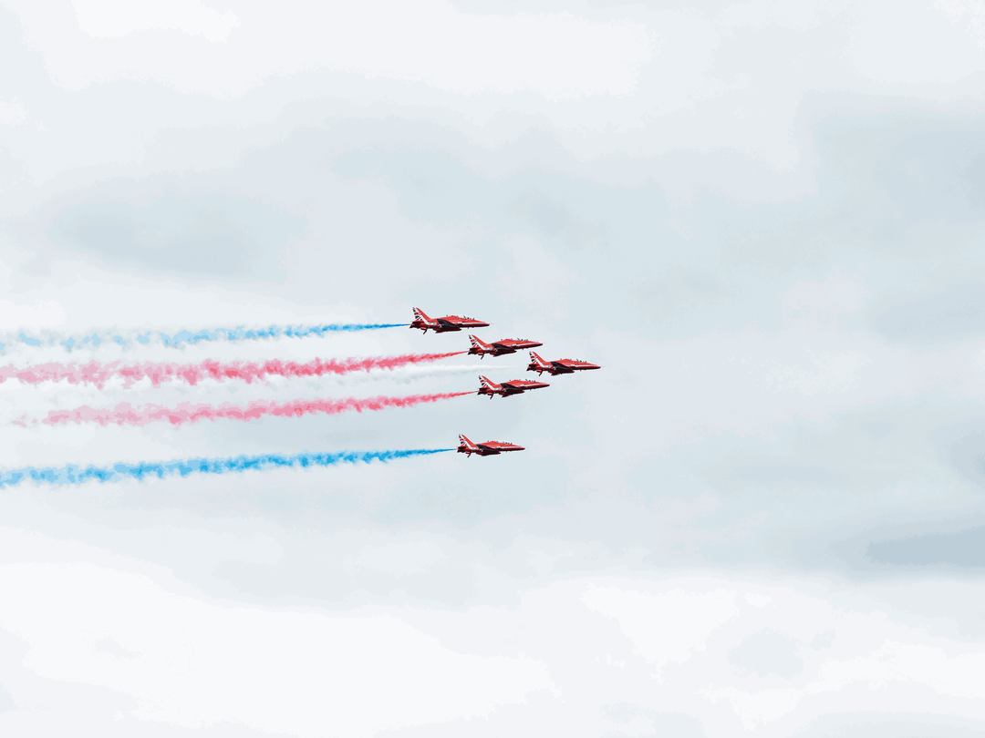 RAF Red Arrows Red White Blue Smoke Jordanstown June 2024