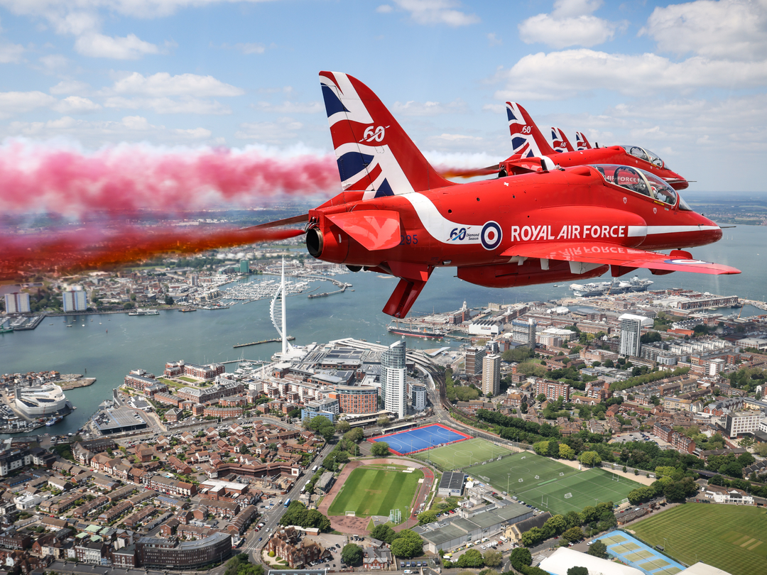 RAF Red Arrows Smoke Trail Over Portsmouth Harbour June 2024