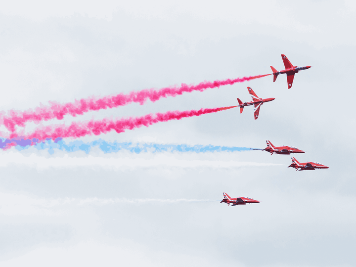 RAF Red Arrows Two Hawks Climb Away Jordanstown June 2024