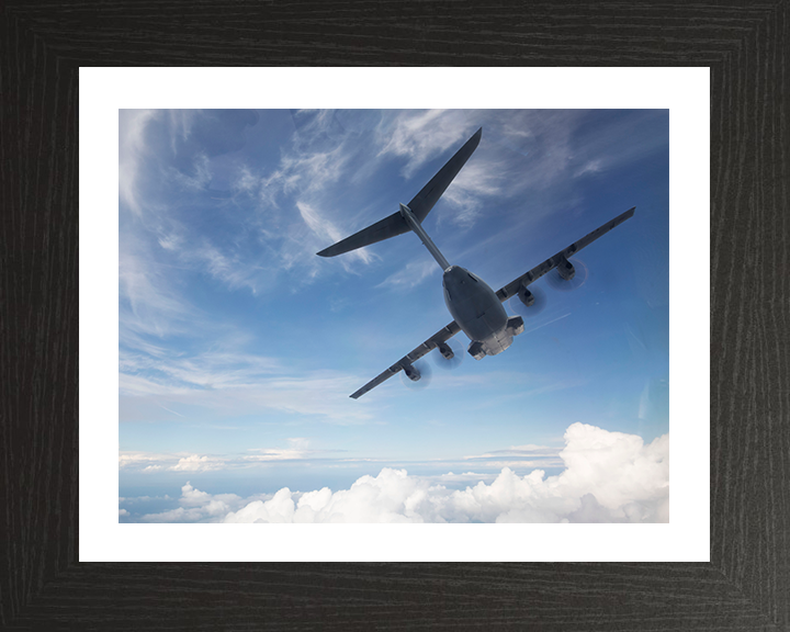 RAF A400M in flight Photo Print Royal Air Force Aircraft Wall Art Aviation Decor Poster Posters, Prints, & Visual Artwork Hampshire Prints 10 x 8 Black Frame Yes